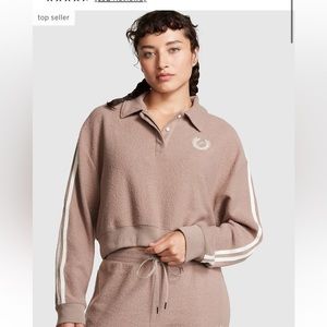 PINK Victoria’s Secret Reverse Fleece Cropped Polo Sweatshirt